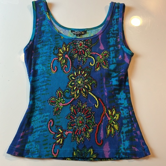 CHAUDRY ART TOP IN VIBRANT BLUES, GREENS, PINKS & YELLOW - SEQUIN DESIGNS -SMALL - Picture 11 of 13